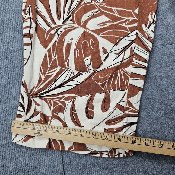 Susan Graver Pants Womens Medium Linen Tropical Leaf Wide Leg Coastal Vacation - Picture 2 of 7